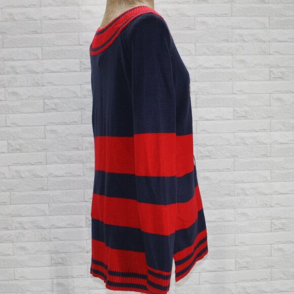 HOLIDAY TIME Sweater Bulldog Moose Knit Christmas Ugly Sequin Antler Stripe Red - Picture 4 of 11